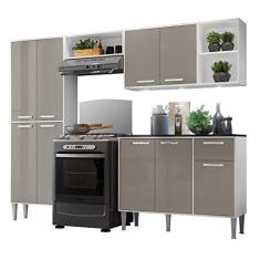 Imagem de Cozinha Compacta Multimóveis Xangai Fg3415 com 3 Leds Armário e Balcão Branca/lacca Fumê