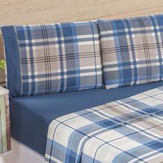 Imagem de Jogo De Cama Lençol Real Casal King Micro Percal 200 Fios 04 Peças Azul Titânio