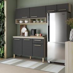 Imagem de Cozinha Compacta Domestic 7 Portas 1 Gaveta Grafite/Marrom - Panorama Móveis