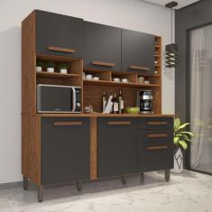 Imagem de Armário para Cozinha 6 Portas 2 Gavetas Alexia IMOP Móveis Cinamomo/Grafite