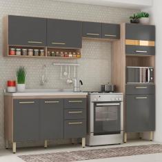 Imagem de Armário Cozinha Compacta 9 Portas 3 Gavetas Espaço Forno Dama Avena Grafito Avena