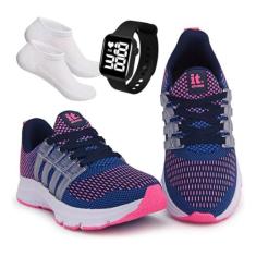 Imagem de KIT TENIS FEMININO ACADEMIA + RELÓGIO DIGITAL LED + MEIA (Marinho, BR, Adulto, Numérico, 36)