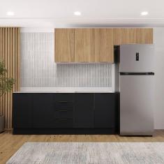 Imagem de Cozinha Modulada 4 Peças sem Tampo com Rodapé 2 Aéreos e 2 Balcões Ipanema Cabecasa Madeiramadeira Grafite Trama/Acácia
