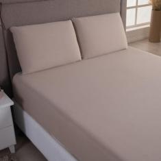 Imagem de Jogo Cama Lençol Sonnet Casal Padrão Malha Lisa 100% Algodão Macio 3 Peças - Avelã