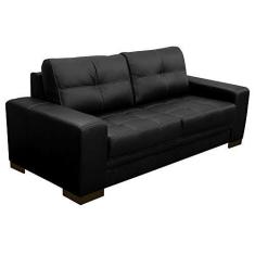 Imagem de Sofá 3 Lugares Sala de Estar Milano 210cm Couro Preto - Gran Belo