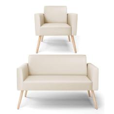 Imagem de Sofá Namoradeira Com Poltrona Pés Palito Natural Marisa Corino Bege D03 - D`rossi