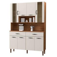 Imagem de Armário De Cozinha Compacta 121cm Bruna K02 Nogueira/Off White - Mpoze