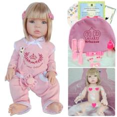 Imagem de Boneca Bebê Mamãe Reborn Menina 100% Silicone Enxoval Com Bolsa -24 Itens