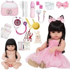Imagem de Boneca Reborn Recém Nascida Morena Bailarina Kit 24 Itens - Cegonha Re