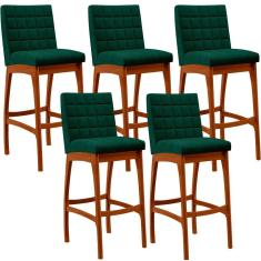 Imagem de Kit 05 Banquetas Altas Para Cozinha Sala De Jantar Fixa Mila B04 Bouclê Verde - Lyam Decor