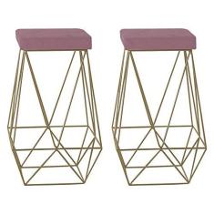 Imagem de Kit 2 Banqueta Decorativa Kathy Base Gold Veludo Rosê - Gran Belo