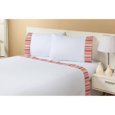 Imagem de Jogo Lençol 4 Peças Cama Viúva 1,88mx1,28mx25cm 100% Algodão 200 Fios Ponto Palito Listrado