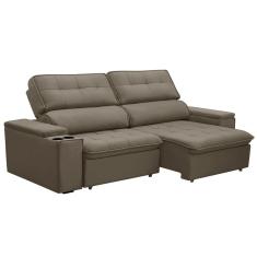 Imagem de Sofá Retrátil E Reclinável 3 Lugares 210cm Zoho Porta Copos No Braço Veludo Castor G22 - Gran Belo