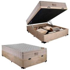 Imagem de Cama Box Baú Casal Suede + Colchão Molas Ensacadas Airtech Ortobom 69x138x188 Cor:bege