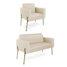 Imagem de Sofá Namoradeira E Poltrona Pé De Ferro Dourado Marisa Corino Bege D03