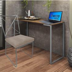 Imagem de Kit Escritório Clark Cadeira e Mesa Industrial Ferro Prata Tampo MDF Imbuia Sintético Bege - Ahz Móveis