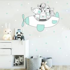 Imagem de adesivo de parede quarto infantil berço animais aviadores