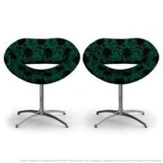 Imagem de Kit 2 Cadeiras Beijo Floral  E Verde Poltrona Decorativa Com Base Giratória