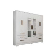 Imagem de Guarda Roupa Solteiro 6 Portas E 6 Gavetas C/Espelho E Pés Encant Branco - Novo Horizonte