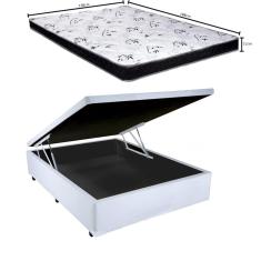 Imagem de Cama Box Baú Casal Dreams Sintético Branco + Colchão Casal Dreams Espuma D33 Com eps 20x138x188
