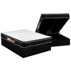 Imagem de Cama Box Baú Queen: Colchão Espuma D33 Castor Black E White Air Euro Pillow + Base Black(158X198)