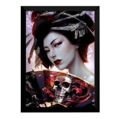 Imagem de Quadro Gueisha Arte Caveira Leque Oriental Poster Moldurado