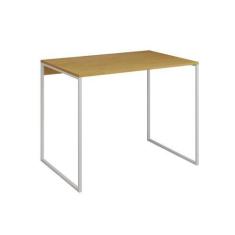 Imagem de Mesa Para Escritório Industrial Base Ferro Branco Tampo Mdp Canela 90X