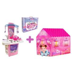 Imagem de Kit Cozinha Infantil Com Fogão + Barraca E Jogo Jantarzinho - Big Star