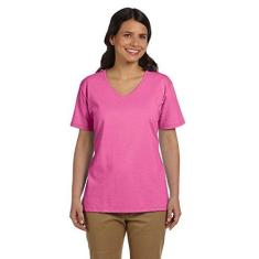 Imagem de Camiseta feminina Hanes com ajuste relaxado ComfortSoft e gola V