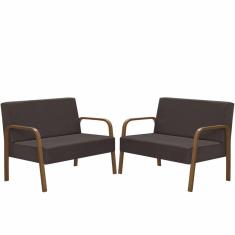 Imagem de Kit Poltrona 2 Namoradeira Jade Braço Madeira Marrom