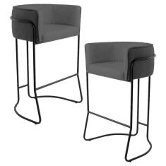 Imagem de Kit 02 Banquetas Fixa Preto Corano Cinza C-03