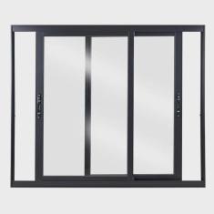 Imagem de Janela de Aluminio de Correr 100x200cm 2 Folhas com Vidro Liso Preto