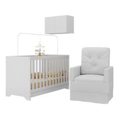 Imagem de Berço 3 Em 1 Com Colchão Poltrona E Armário Aéreo 2 Portas Multimóveis Mp4165 Branco Branco