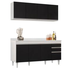 Imagem de Armário Aéreo Nevada E Balcão Para Pia Com Tampo 160cm Arkansas Branco/preto - Lumil