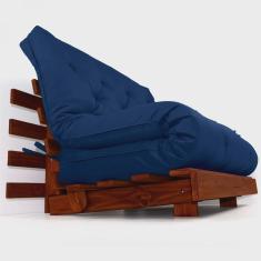 Imagem de Sofá Cama Casal Futon Tokio Azul Royal Acquablock Madeira Maciça Cor Imbuia