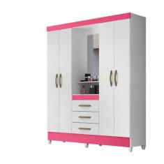Imagem de Guarda-Roupa Capelinha 4 Portas E 3 Gavetas Capri Branco/Rosa Moval