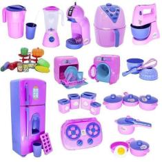 Imagem de Kit Cozinha Infantil Rosa Fogão Air Fryer Fogão Jarra 39Pç - Altimar