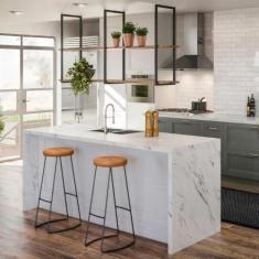 Imagem de Kit Cozinha Industrial Prateleira e 2 Banquetas Selena Madeira