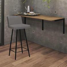 Imagem de Kit Mesa Suspensa de Parede Fixa mdf Caramelo + 1 Banqueta Lexi Ferro Preto Suede Cinza - Ahazzo Móveis