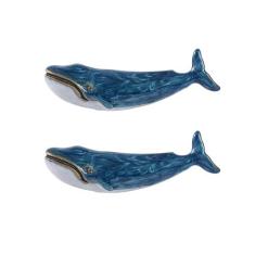 Imagem de SOFFEE DESIGN Conjunto de 2 puxadores de gaveta de armário de metal vintage com formato de baleia azul, maçanetas de armário envelhecidas estilo ocidental, maçanetas antigas com parafusos de montagem