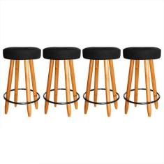 Imagem de Kit 4 Banqueta Altas Madeira Ind. Cozinha Bar Balcão Assento - Lemape,