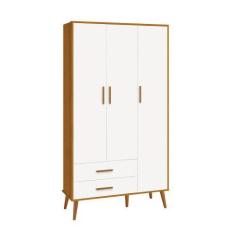 Imagem de Guarda Roupa Isis Retrô 3 Portas 2 Gavetas Branco Fosco/ Savana Fosco