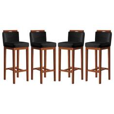 Imagem de Kit 4 Banquetas Alta Estofadas para Bancada 38x102 Cm Líbia Madeira Ma