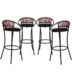 Imagem de Conjunto 4 Banquetas Havaí Fio de Fibra Artesanal para Bar, Balcão, La