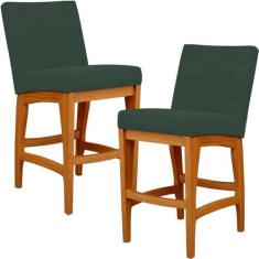 Imagem de Kit 02 Banquetas Baixa Cozinha Bancada Bar Sala Jantar Fixa Mila L02 Suede Verde Musgo - Lyam Decor