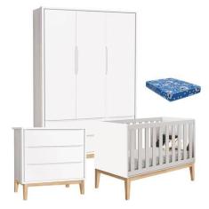 Imagem de Quarto de Bebê Classic 3 Portas com Colchão e Cômoda Gaveteiro Branco 