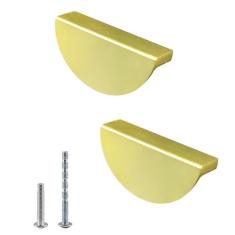 Imagem de ECGINMAY Pacote com 2 puxadores de armário de meia lua dourados puxadores de gaveta de 6,5 cm Puxadores decorativos dourados para armários de cozinha dourados puxadores de semicírculo de latão sólido