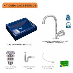 Imagem de Kit Cuba RT49 Torneira C50 e Válvula 1 Polegada ABS e Sifão Flexível PVC Compace  Escuro
