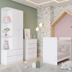 Imagem de Quarto De Bebê Com Guarda-Roupa 2 Portas Cômoda E Berço Labirinto Bran