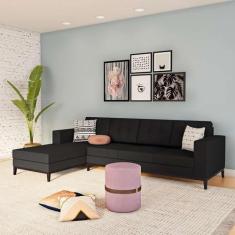 Imagem de Sofá 4 Lugares Surprised Com Chaise Esquerdo Pés E Base Em Madeira Lin